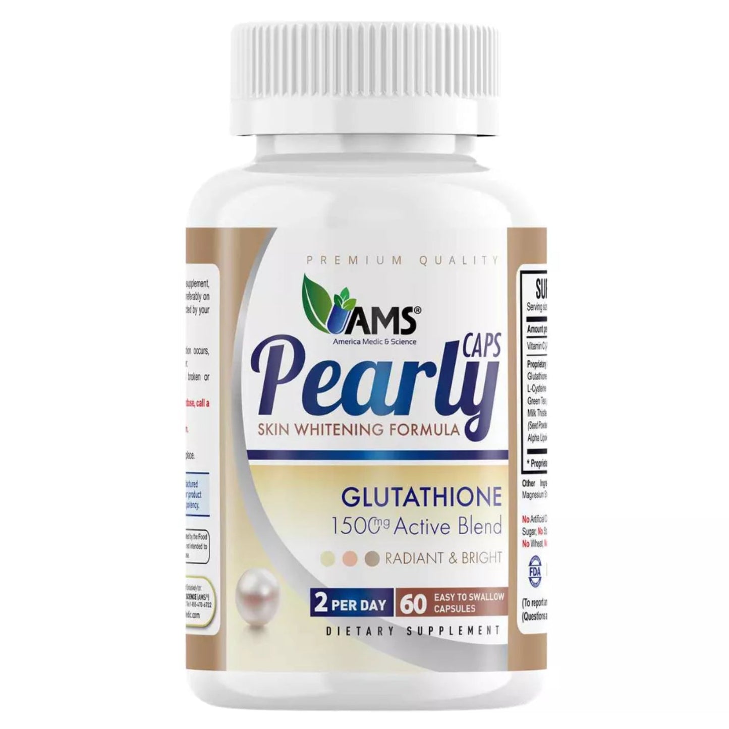 AMS Pearly Skin Glutathione 1500mg – 60 Capsules | Skin Brightening & Antioxidant AMS