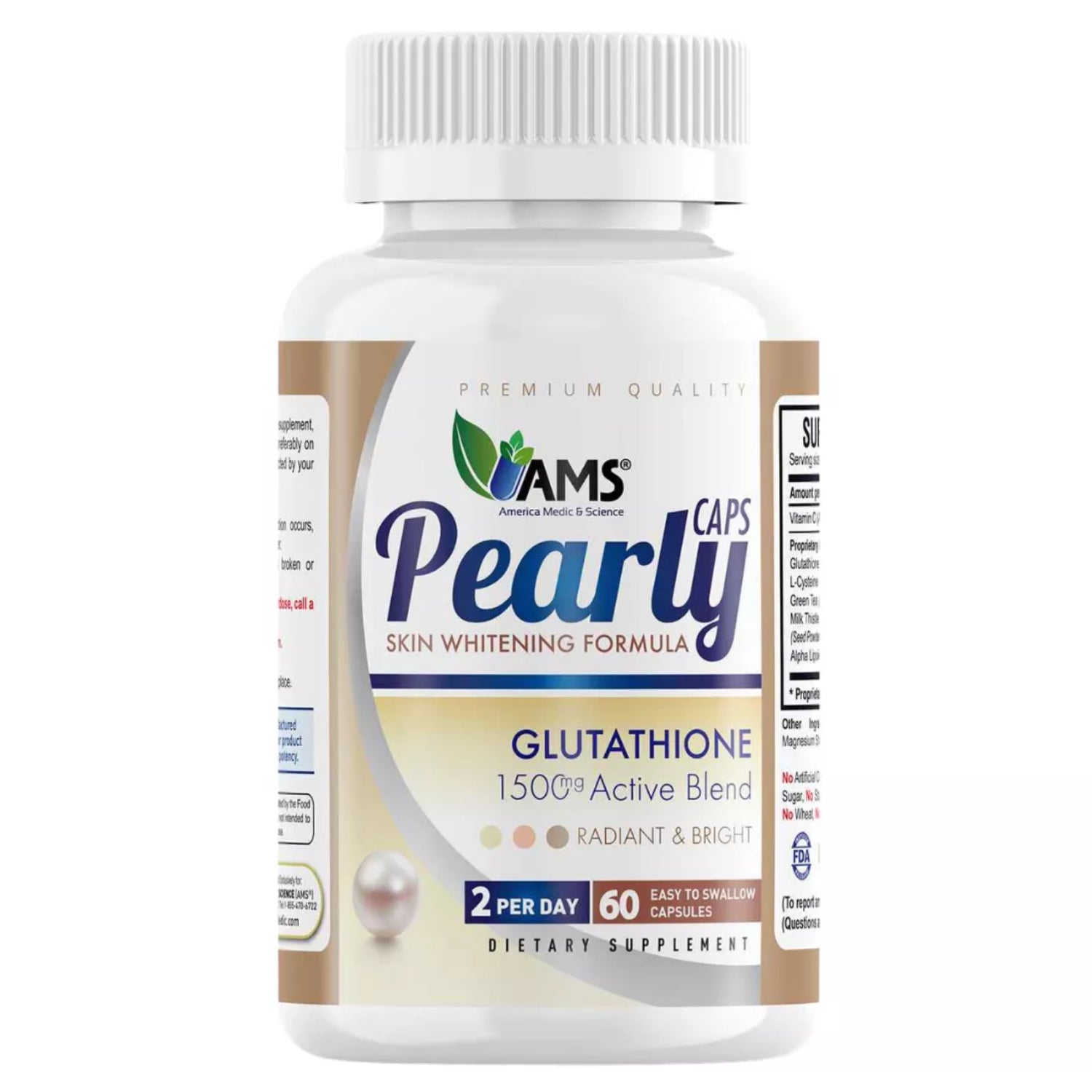 AMS Pearly Skin Glutathione 1500mg – 60 Capsules | Skin Brightening & Antioxidant AMS
