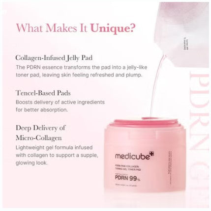 Medicube PDRN Pink Collagen Toning Gel Toner Pads 120ml – Pack of 70