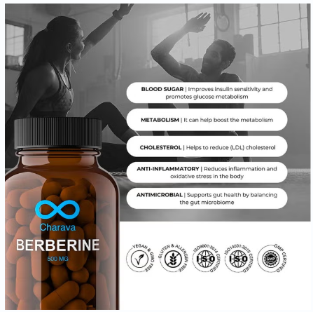 Charava Berberine 500 mg Vegan Capsules, 60 Capsules