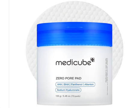 Medicube Zero Pore Pad 155g, Dual Texture Exfoliating Toner Pads with AHA and BHA for Pore Care, 70 Pads