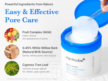 Medicube Zero Pore Pad 155g, Dual Texture Exfoliating Toner Pads with AHA and BHA for Pore Care, 70 Pads