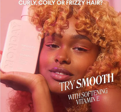 MONDAY HAIRCARE Smooth Shampoo + Conditioner Bathroom Set (2 Pack) 12oz Each for Frizzy, Coarse, and Curly Hair, Made from Coconut Oil, Shea Butter, & Vitamin E, 100% Recyclable Bottles monday haircare