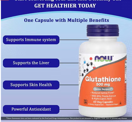 Now Glutathione 500mg Capsules With Milk Thistle Extract & Alpha Lipoic Acid For Antioxidant Support, Pack of 60's Now