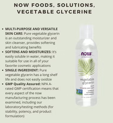 Now Solutions Vegetable Glycerin Oil, 100% Pure For Rough & Dry Skin Moisturization 118ml NOW