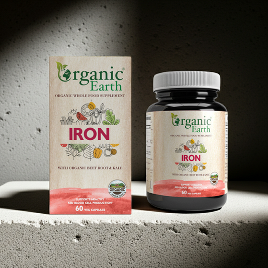 Organic Earth Gentle Iron Supplement with B12, Folate, and Vitamin C for Energy - 60 Capsules