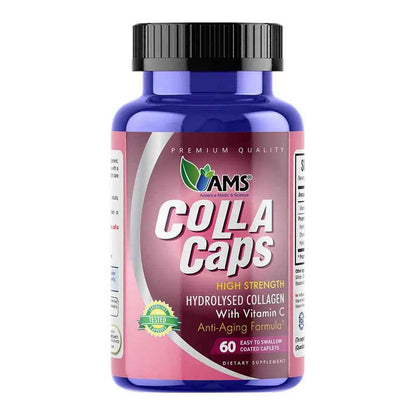Ams colla caps anti-aging caplets with high strength hydrolysed collagen & vitamin c, pack of 60's