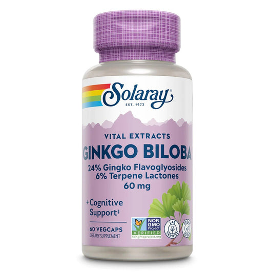 Solaray Ginkgo Biloba Leaf Extract 60mg Veg Capsules For Cognitive Support, Pack of 60's