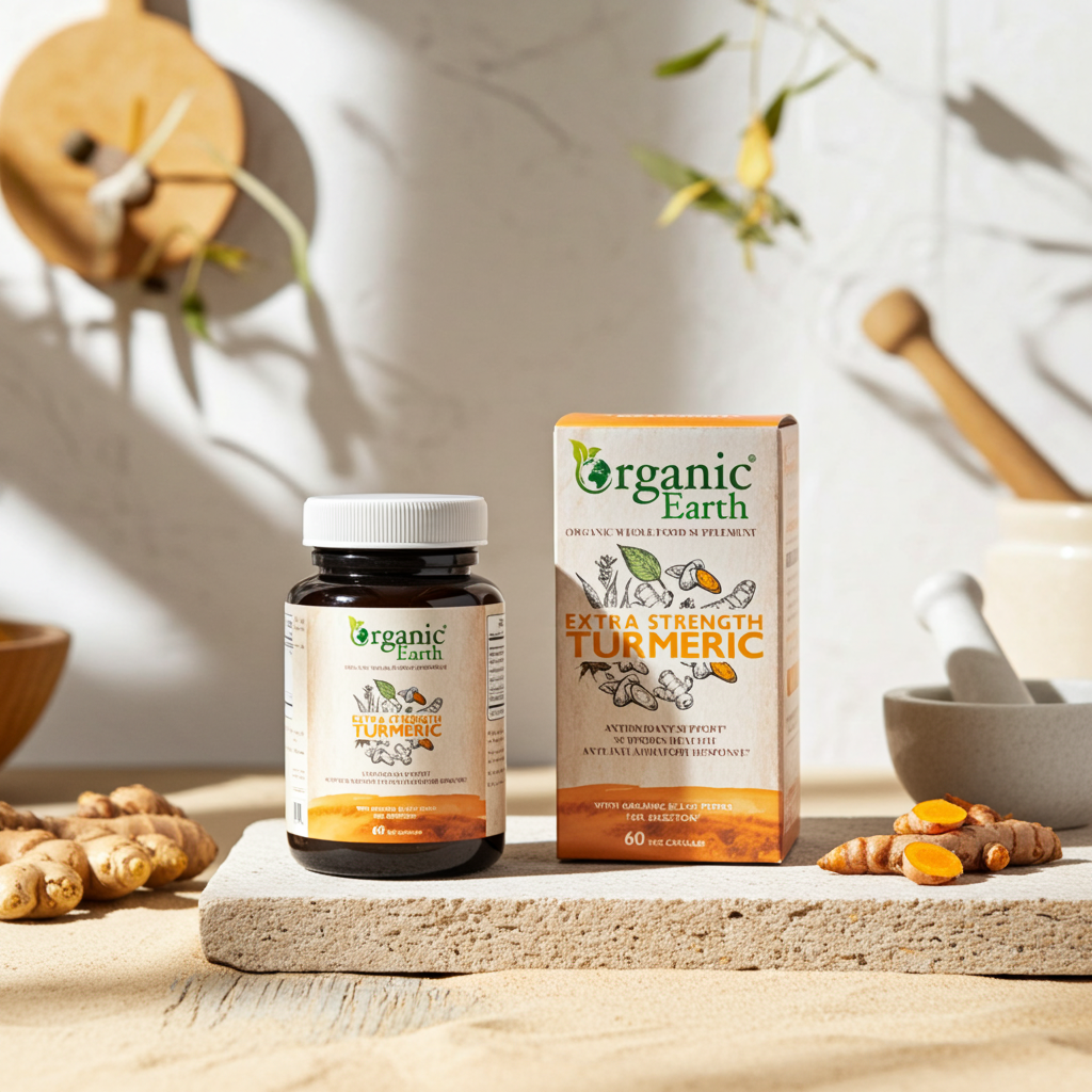 Organic Earth Extra Strength Turmeric 60 Capsules – High-Potency Curcumin
