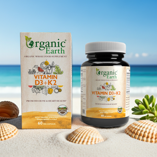 Organic Earth Vitamine D3 + K2, Soutient la santé des os et du système immunitaire - 60 gélules